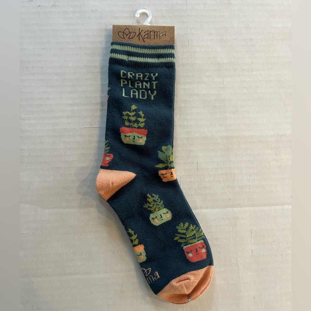 NWT Karma Crazy Plant Lady novelty socks OS